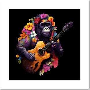 Cute Cottagecore Aesthetic Gorilla Guitar Lover Posters and Art